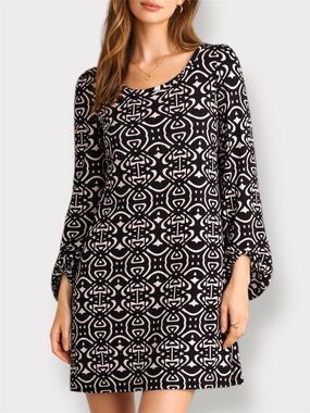 Laundry By Shelli Segal Black White & Purple Shift Dress Size 6